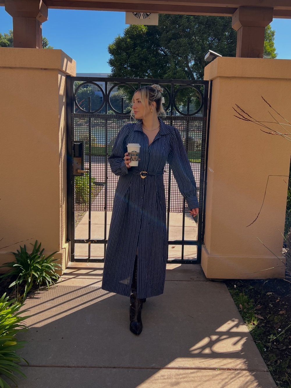 Ulla Johnson Blue Striped Belted Midi Dress